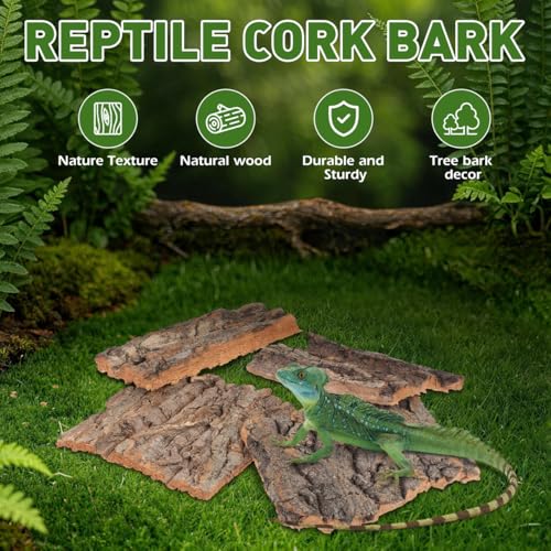 TOYANDONA Reptile Bark Hide 4 Pcs Tree Bark Pieces for Climbing Platform Terrarium Decor for Snake Lizard Gecko Tortoise Habitat Accessories 5.11 X 1.49 X 0.39 in