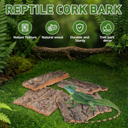 TOYANDONA Reptile Bark Hide 4 Pcs Tree Bark Pieces for Climbing Platform Terrarium Decor for Snake Lizard Gecko Tortoise Habitat Accessories 5.11 X 1.49 X 0.39 in