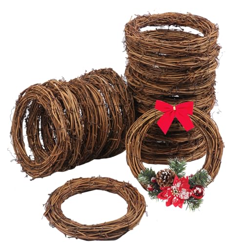 16 Pcs 6 Inch Natural Grapevine Wreath Set, Natural Rattan Wreath,Hand-Woven 6 Inch Vine Branch Wreaths, Perfect for DIY Crafts, Christmas Decorations, and Wedding Supplies - size: 16 Pcs 6 Inch