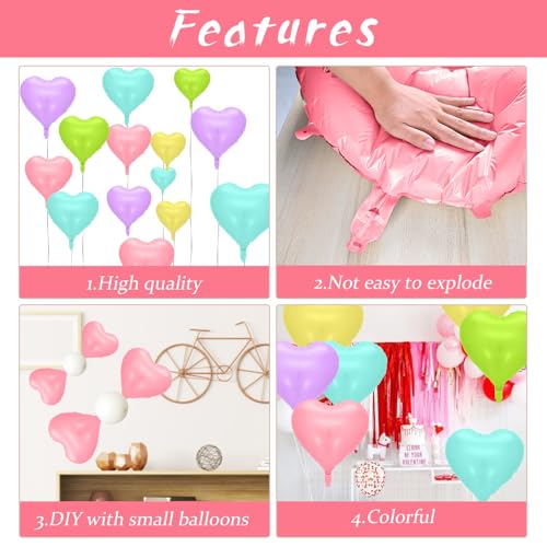 Pastel Heart Balloons, 10PCS Candy Macaron Foil for Kids Birthday Party - color: Candy