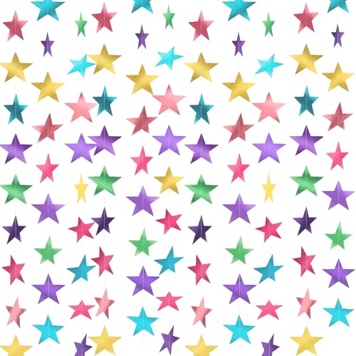 Spakon 65 Ft Star Garland Hanging Decoration Double Sided,Pastel - color: Pastel