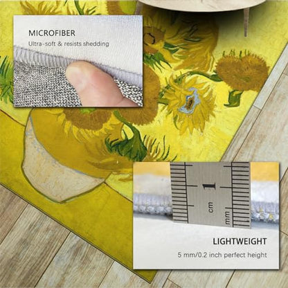 Impressionism Artwork Area Rugs for Bedroom Living Room Famous Painting Yellow Sunflower Carpet for Kids Girls Boys Home Decor Aesthetic 2'x4' - size: 2'x4'