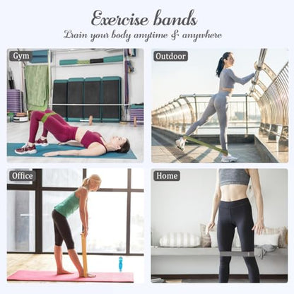 VEICK Resistance Loop Bands Set of 5, Exercise Bands with 5 Resistance Levels, Stackable Workout Bands for Strength Training, Pilates, Fitness Gear for Men Women Home Gym Office Travel - color: Green