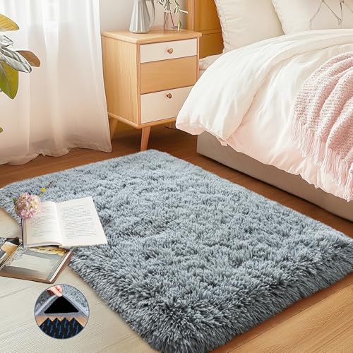 3x5 Grey Fluffy Shaggy Area Rug, Soft Plush Small Carpet for Living Room - color: Grey, size: 3' x 5' (Rectangular)