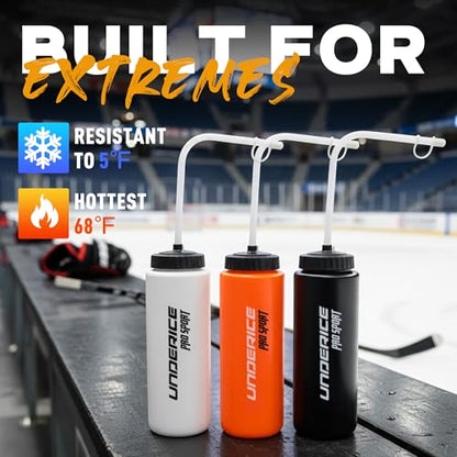 UICE Water Bottle with Straw,1 Liter Easy Squeeze Bottles for Hockey Curved Long Straw Built In Finger Grip,Sports Water Bottle for Football, Lacrosse, Boxing,Fitness-White - color: white