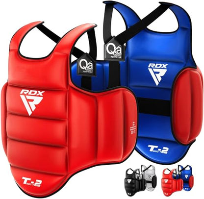 RDX Boxing Body Protector Reversible, Kickboxing MMA Muay Thai Chest Guard, Sparring Training Heavy Punching, Adjustable Shield, Martial Arts Upper Belly Protection Pad, Taekwondo TKD Vest - color: RED, size: XX-Large
