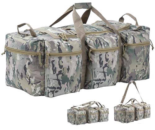 100L Large Military Duffle Bag Deployment Duffel Bag Sports Equipment Travel Luggage Bag with Detachable Backpack Straps… - color: AT Camo