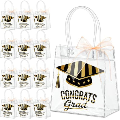 Aliceset 24 Pcs 2026 Graduation Gift Bags with Handles Clear Congrats Party Favor Tote Bag Reusable PVC Goodie Handbags for Graduation Party Decoration Supplies, 6.31"x 5.91"x 3.15" - style: Graduation