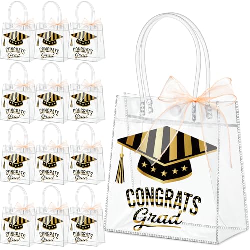 Aliceset 24 Pcs 2026 Graduation Gift Bags with Handles Clear Congrats Party Favor Tote Bag Reusable PVC Goodie Handbags for Graduation Party Decoration Supplies, 6.31"x 5.91"x 3.15" - style: Graduation