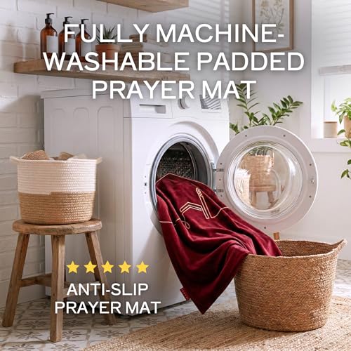 TAKVA EasiClean™ Indoor Prayer Mat | Kaaba Collection (ComfitPlus, Kaaba Maroon) Padded Memory Foam Prayer Rug, Muslim, Islamic Prayer Rugs - color: Kaaba Maroon
