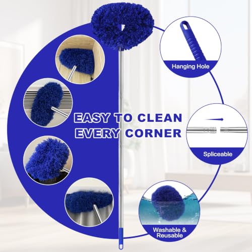 Ceiling Fan Cleaner Duster Reusable Microfiber Ceiling Fan Blade Cleaner Removable Duster with Extension Pole Adjusts 13 to 49.7 Inch for Cleaning Walls Furniture Door Window Top (Dark Blue) - color: Dark Blue