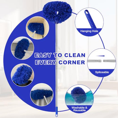 Ceiling Fan Cleaner Duster Reusable Microfiber Ceiling Fan Blade Cleaner Removable Duster with Extension Pole Adjusts 13 to 49.7 Inch for Cleaning Walls Furniture Door Window Top (Dark Blue) - color: Dark Blue