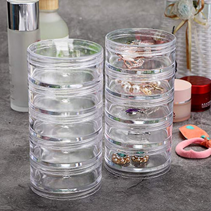 Hipiwe 2 Packs 5 Slot Clear Plastic Round Storage Jars - Art Craft Accessory Organizer Box Jewelry Beads Sewing Pills Container Holder for Storage Small Items, Hardware - size: 2Packs 2.68"D x 5.31"H