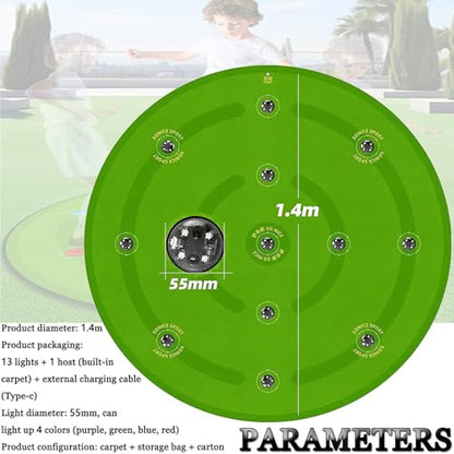 1.4M Agility Training Soccer Training Mat,10MM Thickness Non-Slip Football Skills Footstep Mat,with 13 Reaction Training Lights - 7 Training Modes,for Kids/Adult Fitness, Sports Training