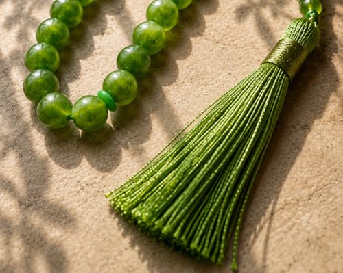 Real Stone Tasbih Prayer Beads 33 Beads – Green Islamic Misbaha Subha – Muslim Prayer Beads for Eid Ramadan Hajj Umrah