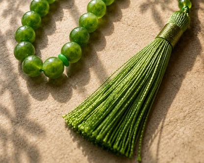 Real Stone Tasbih Prayer Beads 33 Beads – Green Islamic Misbaha Subha – Muslim Prayer Beads for Eid Ramadan Hajj Umrah