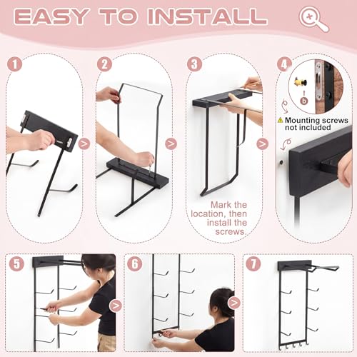 Geelin Yoga Mat and Ball Holder Wall Mount, 4-Tier Yoga Mat & Ball Storage Rack, Home Gym Organizer, Black Metal Floating Shelf for Hanging Foam Rollers & Resistance Bands (5 Hooks Style,Black) - color: Black