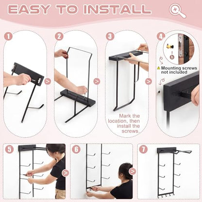 Geelin Yoga Mat and Ball Holder Wall Mount, 4-Tier Yoga Mat & Ball Storage Rack, Home Gym Organizer, Black Metal Floating Shelf for Hanging Foam Rollers & Resistance Bands (5 Hooks Style,Black) - color: Black