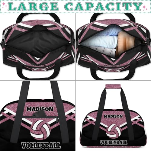 Custom Name Sports Volleyball Bag, Gym Bag Sports Travel Duffle Bag Tote Carry On Weekend Sports Travel Bag, Water Pink Glittering with Black - color: Pink Black