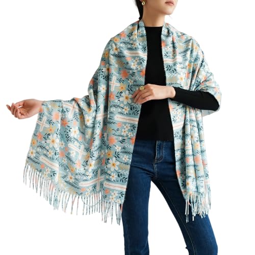 Prayer Shawls for Women Christian Floral Blanket Scarf with Cross,Wrap Scarf for Teacher Mother Church Gifts - color: Mint Blue