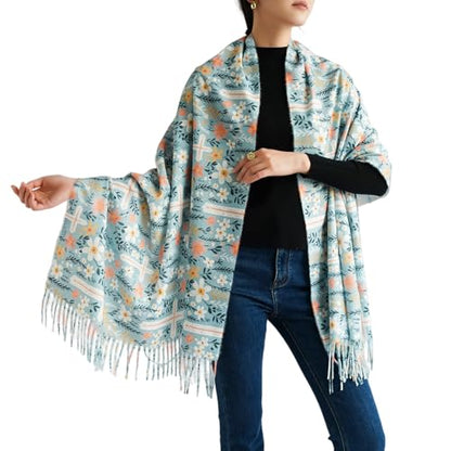 Prayer Shawls for Women Christian Floral Blanket Scarf with Cross,Wrap Scarf for Teacher Mother Church Gifts - color: Mint Blue