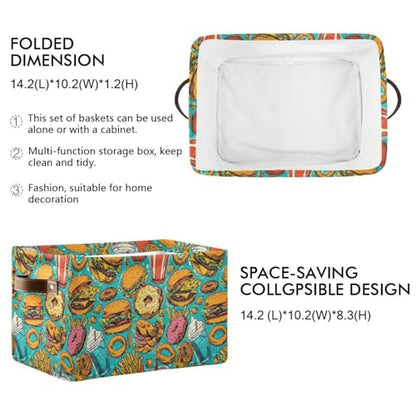 Aslsiy Storage Basket French Fries Burger Food Pattern Nursery Bins Baby Canvas Box Clothes Shelf Basket Laundry Hampers 2 Pcs - size: 2 Pcs