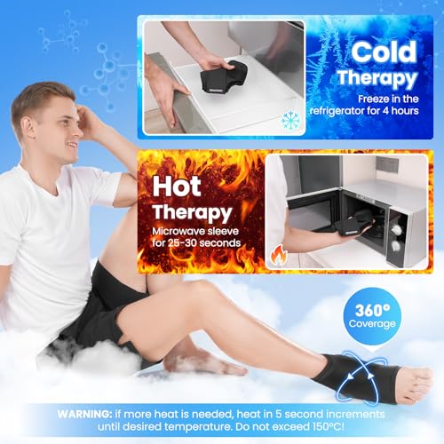 ONLYCARE Ankle Ice Pack Wrap for Swelling, Upgraded Gel Ice Pack Reusable, Hot Cold Therapy, Cold Pack for Sprained Ankle Injuries, Achilles Tendonitis, Plantar Fasciitis - color: Black