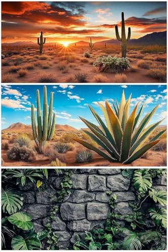 36X18IN 3 Pack Aquarium Terrarium Fish Tank Background, Reptile Habitat Bearded Dragon Tank Background, Polyester Black Rock Sun and Desert Cactus Terrarium Decor Wallpaper - size: 36X18in/90X45cm