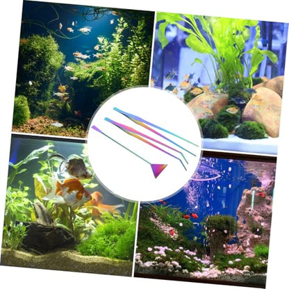 Happyyami 3pcs Stainless Steel Aquascaping Tool Set Straight Curved Tweezers Spatula for Aquarium Plant Care for Fish Tank Cleaning Maintenance