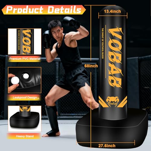 70-Inch Freestanding Boxing Punching Bag with Gloves, Standing Kickboxing Bag for Adults & Teens, No Drill Training for MMA, Muay Thai, Karate & Home Fitness