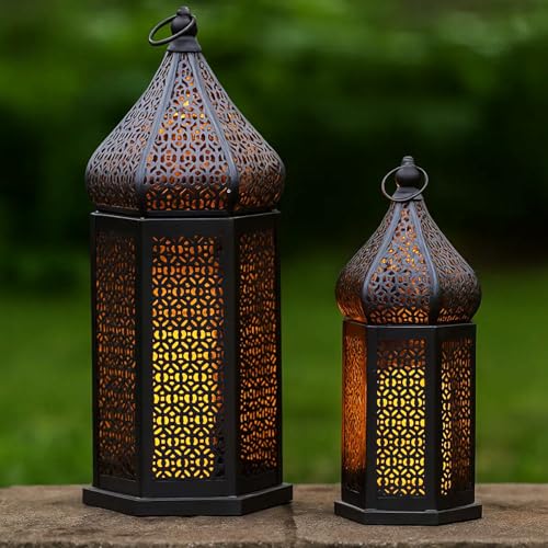 Vela Lanterns Decorative Indoor Black Moroccan Temple Lanterns, Set of 2 - color: Black, size: 11" and 15"