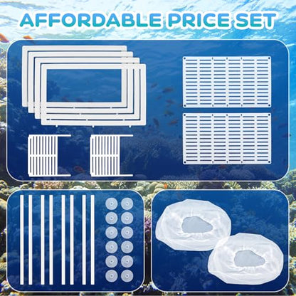 2 Pack Breeder Box for Fish Tank, Plastic Frame Breeding Box with Suction Cups, Fish Breeder Box for Aquarium, Mesh-Framed Fish Fry Incubator with Partitions