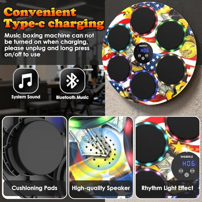 Music Boxing Machine with Gloves - Wall Mounted Punching Trainer for Adults & Kids, 9-Speed Punch Game, Wall Boxing Punching pad, 2025 Upgrade Gifts for Boys Age 6+ - style: US