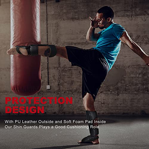 MMA Martial Arts Shin Guards – Padded, Adjustable Muay Thai Leg Guards with Instep Protection for Kickboxing/MMA Training and Sparring – Durable, Professional MMA Equipment - color: Black, size: Medium