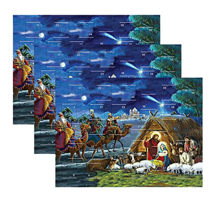Needzo Countdown to Christmas 2025 Religious Advent Calendar, Traditional Nativity Scene Full Color Artwork, 24 Door Tabs Fun Educational Christian Activity for Boys and Girls (Pack of 3)