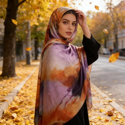 Hijab Scarf for Women Fashion Printed Modal Hijab Head Wrap Scarves Lightweight Long Scarf Shawls - color: Watercolor M