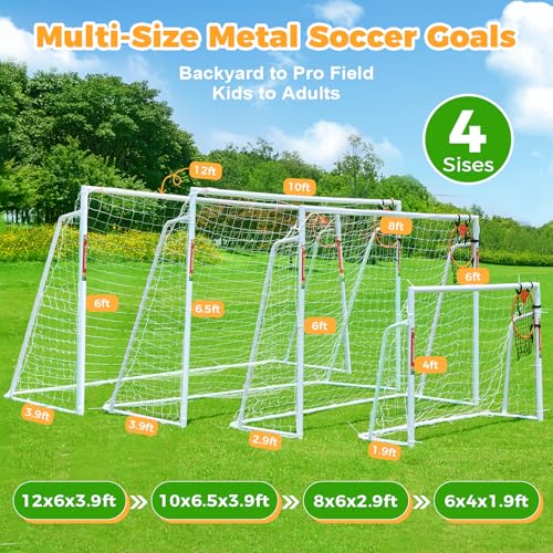Soccer Goal 12x6,10x6.5, 8x6, 6x4FT Soccer Goals for Backyard Metal Soccer Goals for Kids Youth Adults Large Outdoor 2" Steel Soccer Goal Post Frame with Soccer Net Target Net Portable Agility Ladder - style: 10×6.5 FT