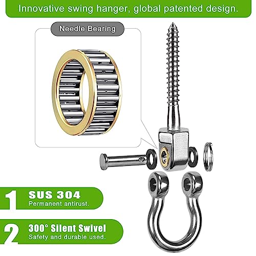 BeneLabel Heavy Duty Swing Hangers with Bearings - Set of 4 Stainless Steel 304 Screw Brackets for Hanging Chairs, Swings, Hammocks, Punching Bag - Indoor & Outdoor Use - 1500LB Capacity - color: 4 pack - 2.6"