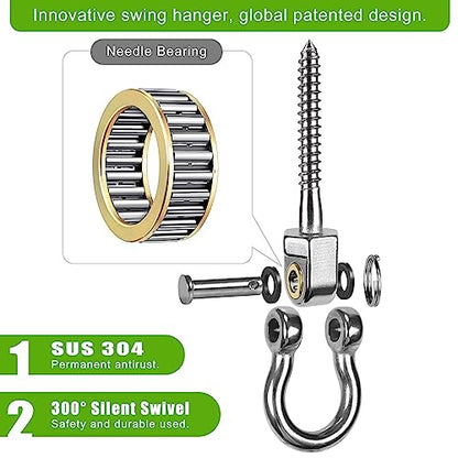 BeneLabel Heavy Duty Swing Hangers with Bearings - Set of 4 Stainless Steel 304 Screw Brackets for Hanging Chairs, Swings, Hammocks, Punching Bag - Indoor & Outdoor Use - 1500LB Capacity - color: 4 pack - 2.6"