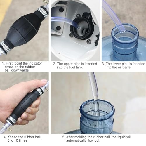 Siphon Pump for Gasoline Gas Oil Fuel Petrol Diesel Fluid Water Fish Tank, Fuel Siphon with 2 Durable PVC Syphon Hoses with Hose Clip, Metal Buckles, Fuel Transfer Pump