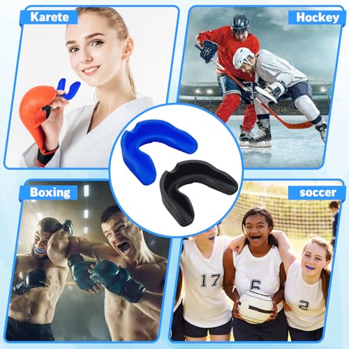 Frienda 50 Pcs Football Mouth Guards Bulk Youth Football Mouthpiece Sports Athletic Mouthguard Teeth Guard for Hockey Karate Basketball Boxing Lacrosse Rugby - color: Black,blue
