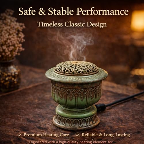 Ceramic Holder Electric Incense Burner, Classical Patterns, Elegant and High-end Hollow Design，Ultra-High Temperature, Dual Layer Protection
