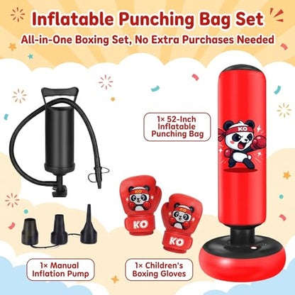 Inflatable Punching Bag for Kids: Qoosea 48 Inches Kids Bop Bag Boxing Gloves & Air Pump Dinosaur Toy Gift for Toddler & Kid Ages 3-8,Freestanding Punching Bag Easy to Inflate,Boxing Bag - color: Dark Red