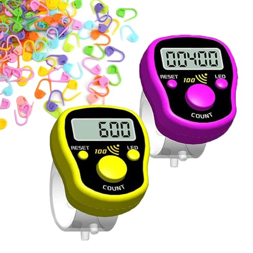 Finger Counter Click Manual Digital clicker, 5pack Stitch Tally Knitting Counters Led Re-settable Digits Pitch Electronic LCD Display finger Number Counter Fr Row, People, Score, Inventory,Crochet - color: purple yellow