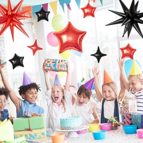 Red Black Star Balloons,16Pcs 22/18/10 Inch Foil Casino Prom Decor - color: Red Black