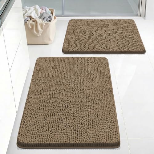 Bcoimo Bath Rugs Mat Set,2 Piece Non Slip Chenille Latte Bathroom Mat Sets - color: Latte, size: 30×20 Plus 24×17