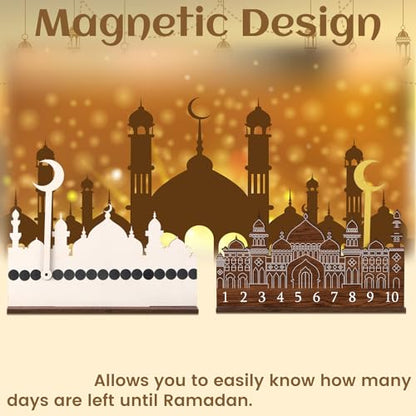 Leinuosen Ramadan Wooden Countdown Calendar Eid Mubarak Ramadan Mubarak Advent Calendar Eid Islamic Countdown Table Decoration for Muslim Festivities Decoration Gift(Classic) - style: Classic