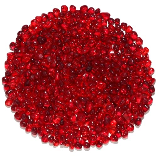 QYGL Red Clear Glass Pebbles, 0.55 lb Sea Glass Stones for Vase Fillers | Tumbled Transparent Glass Gemstones for Fish Tank Gravel, Aquarium Rocks, DIY Crafts, Plant Pots, Wedding & Home Decor - color: Red