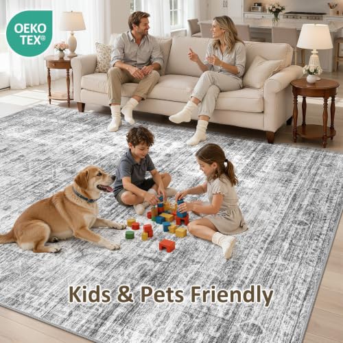 12x15 Area Rug: Washable Neutral Black Grey Rugs for Living Room - color: Black Grey, size: 12' x 15' (Rectangular)