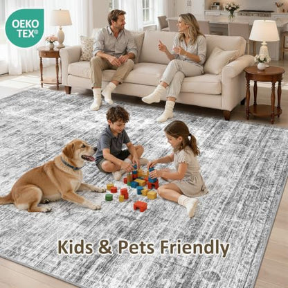 12x15 Area Rug: Washable Neutral Black Grey Rugs for Living Room - color: Black Grey, size: 12' x 15' (Rectangular)